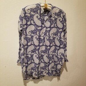 Cargo Womens XL Long Sleeves Popover Blouse Tunic Top Cotton Paisley Blue